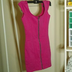 hot pink zip up dress